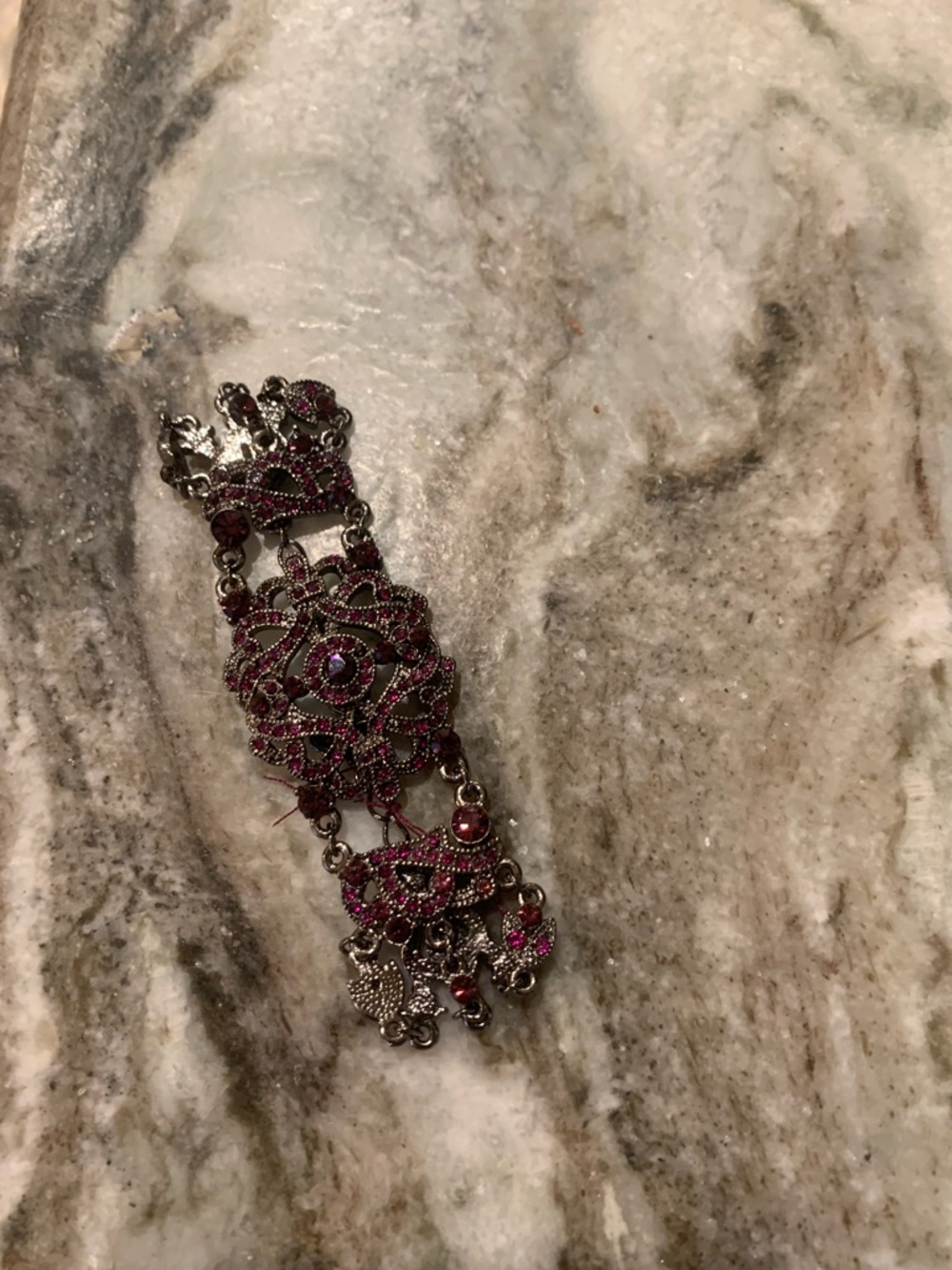 1928 Red Rhinestone Filigree Bracelet Vintage Style Statement Gothic Boho - Picture 8 of 8